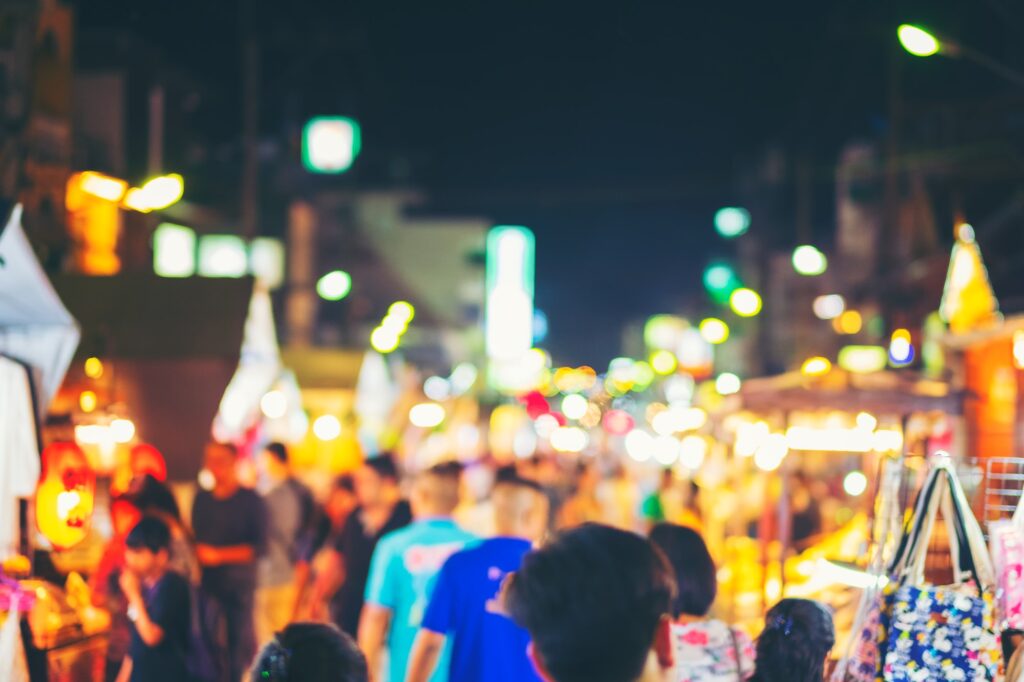 Abstract blur and defocused night local market in hua hin province in Thailand of asian night market